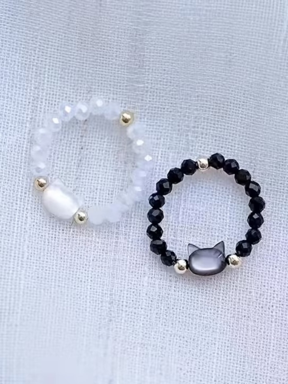 1 Beaded Cat Stretch Ring NWOT - White OR Black - Picture 2 of 5